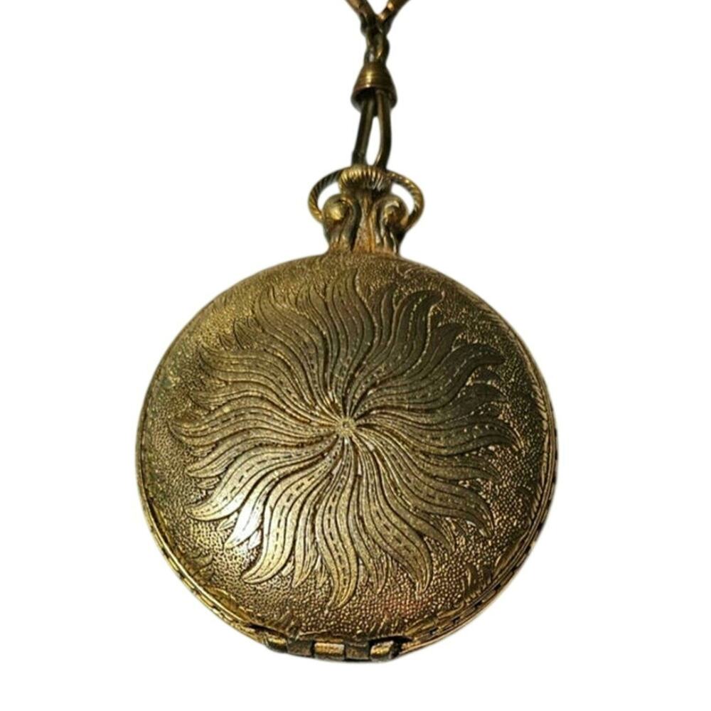 Vintage Max Factor Zodiac Railroad Watch Style Powder Compact Necklace - Picture 3 of 4
